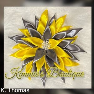 Gray & Yellow Shoulder Corsage/Satin Flower Pin/Brooch/ Shoulder Pin